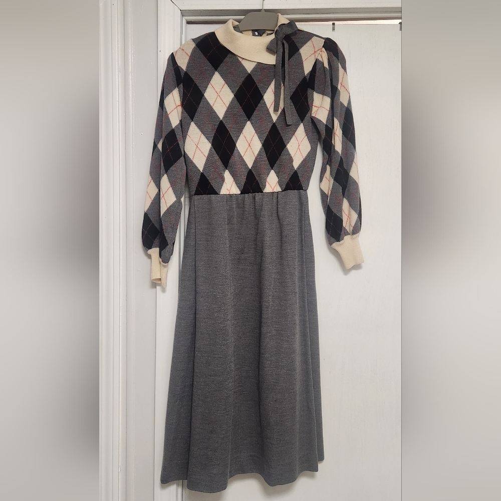Vintage B. Altman Wool Argyle Dress
